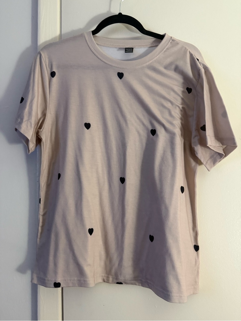 SHEIN Light Pink Tee with Black Heart Print